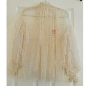 Women Mesh Tops Sexy Sheer See Through Transparent Blouse Long Sleeve loose fit